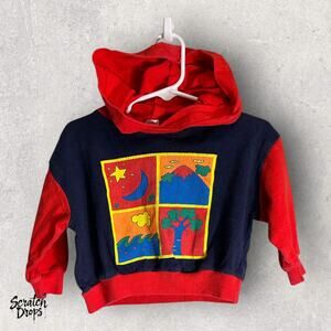Vintage 1992 Baby Hoodie Red Blue Graphic Sweatshirt Infant Jacket 12 Months